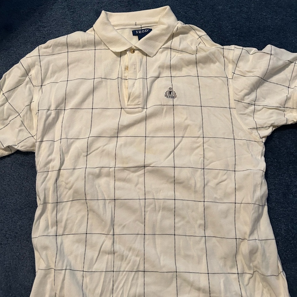 Izod Cream Polo Shirt with Windowpane Pattern